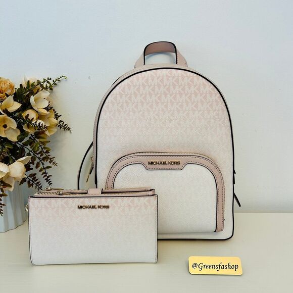 Michael Kors Jaycee Medium Ombré Signature Logo Backpack & wallet Powder Blush - Picture 1 of 12